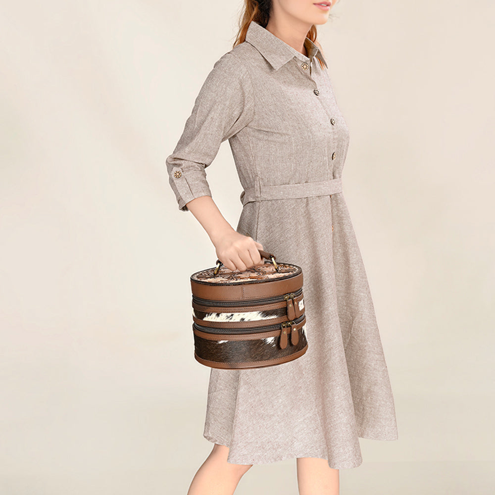 American Darling Jewelry case Hand Tooled Hair On Genuine Leather Women Bag Western Handbag Purse