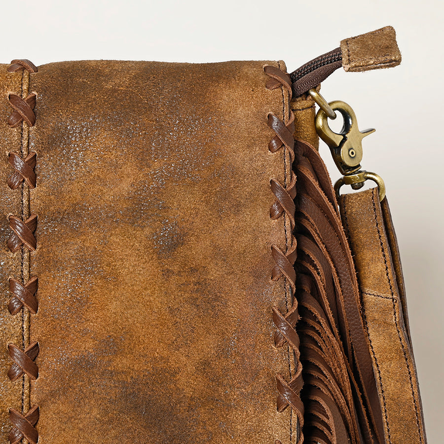 American Darling Western Leather Messenger Bag - Eco-Friendly Vegetable Tanned Full Grain Leather Fringe Purse with YKK Zipper