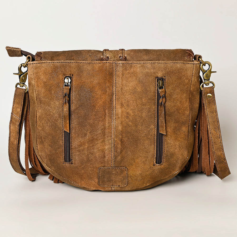 American Darling Western Leather Messenger Bag - Eco-Friendly Vegetable Tanned Full Grain Leather Fringe Purse with YKK Zipper