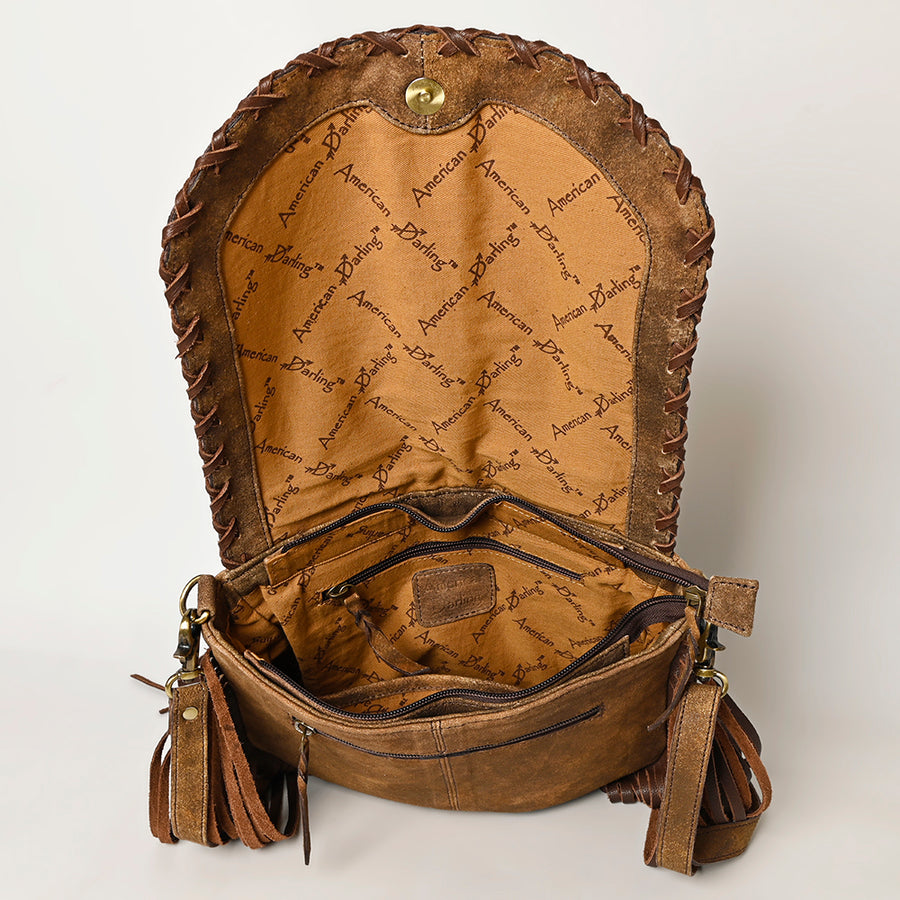American Darling Western Leather Messenger Bag - Eco-Friendly Vegetable Tanned Full Grain Leather Fringe Purse with YKK Zipper