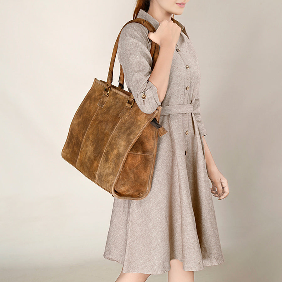 American Darling Western Leather Tote Bag - Eco-Friendly Vegetable Tanned Full Grain Leather Everyday Purse with YKK Zipper