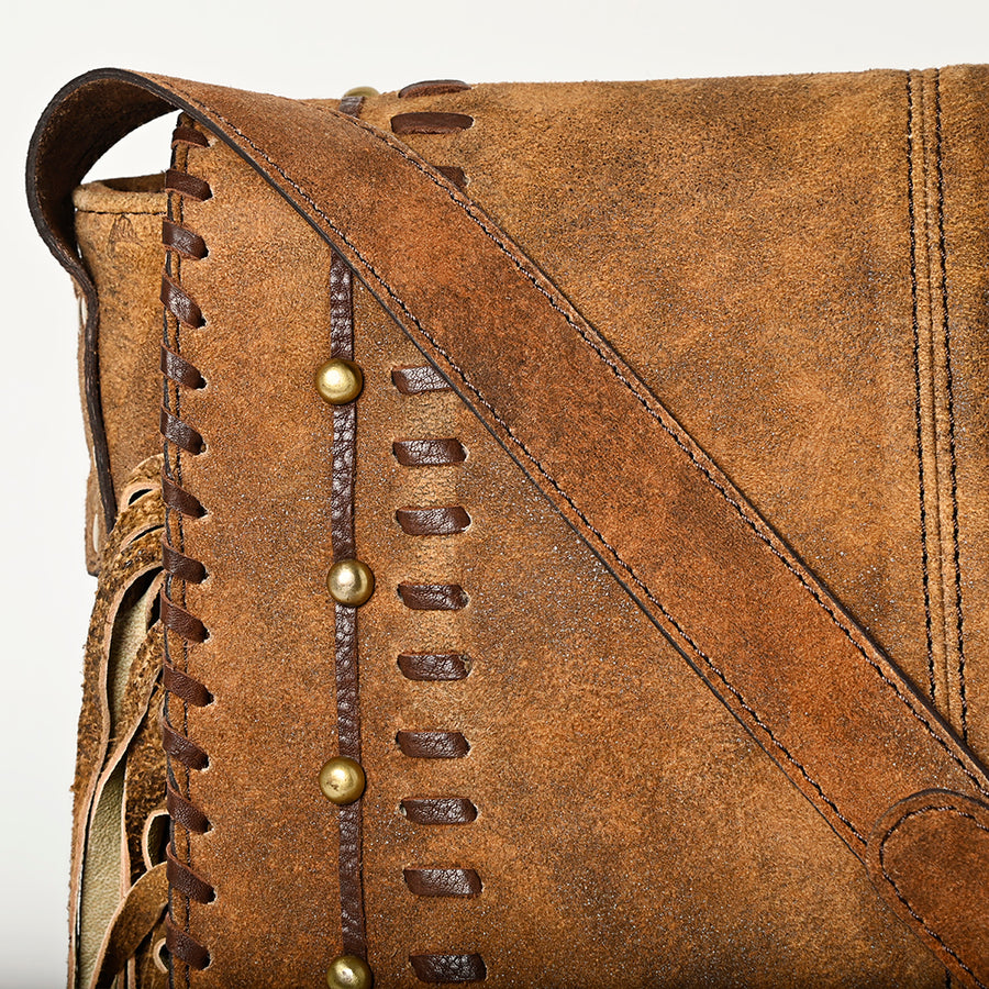 American Darling Western Leather Cross body Bag - Eco-Friendly Vegetable Tanned Full Grain Leather Braided Fringe Purse YKK Zipper