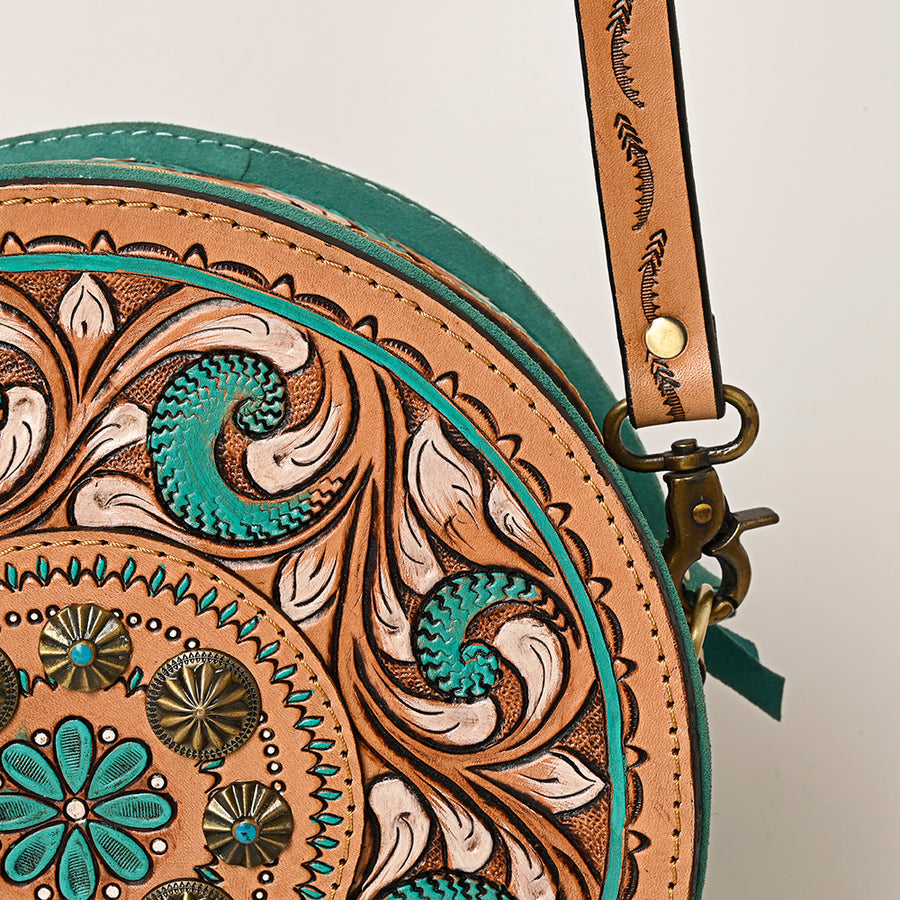 American Darling Hand Tooled Floral Carved Canteen Bag Eco-Friendly Vegetable-Tanned Genuine Leather Western Crossbody YKK Zipper