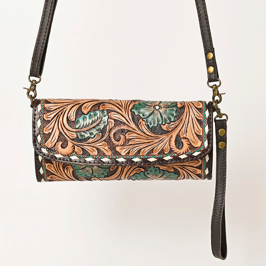 American Darling Hand Tooled Floral Carved Small Cross body Bag Eco-Friendly Vegetable-Tanned Genuine Leather YKK Zipper