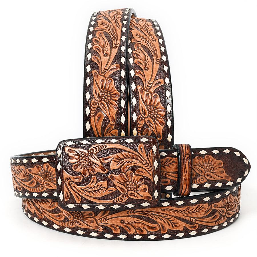 Beautifully Hand Tooled Genuine American Leather Belt Men and Women Bling - Uhorse