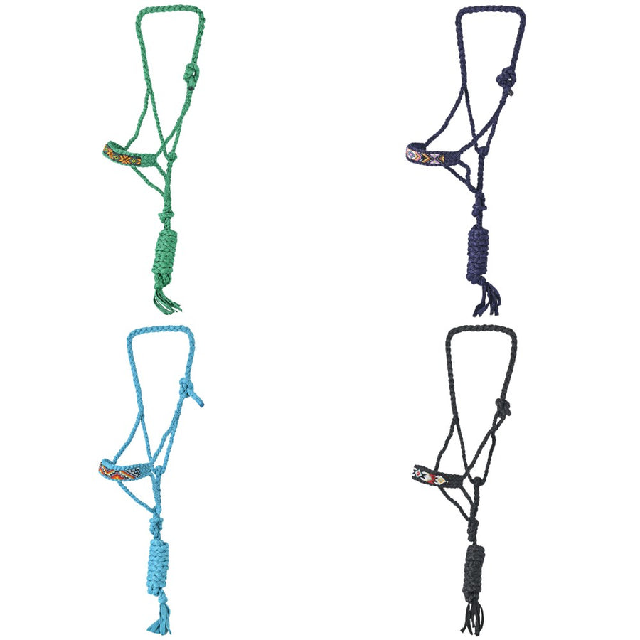 Hilason Braided Nylon Rope Halter Beaded Noseband With Lead Rope Halter for Horses