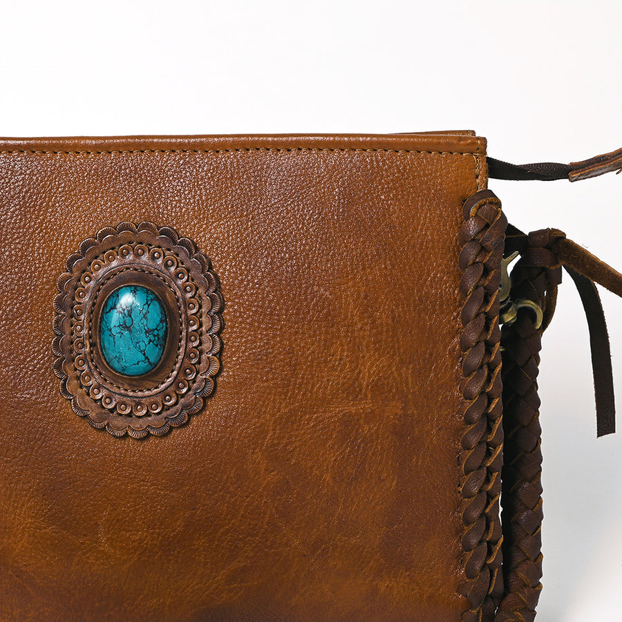 American Darling Cross body Bag Western Genuine Leather Handcrafted Purse with Turquoise Stone and Braided Detail