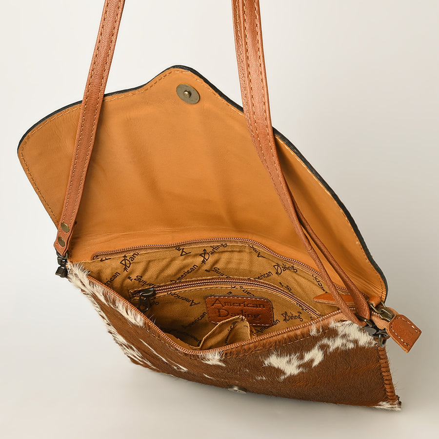 American Darling Hair-On Cowhide Western Leather Coin Purse with Hand-Tooled Floral Carving & Genuine Leather Construction