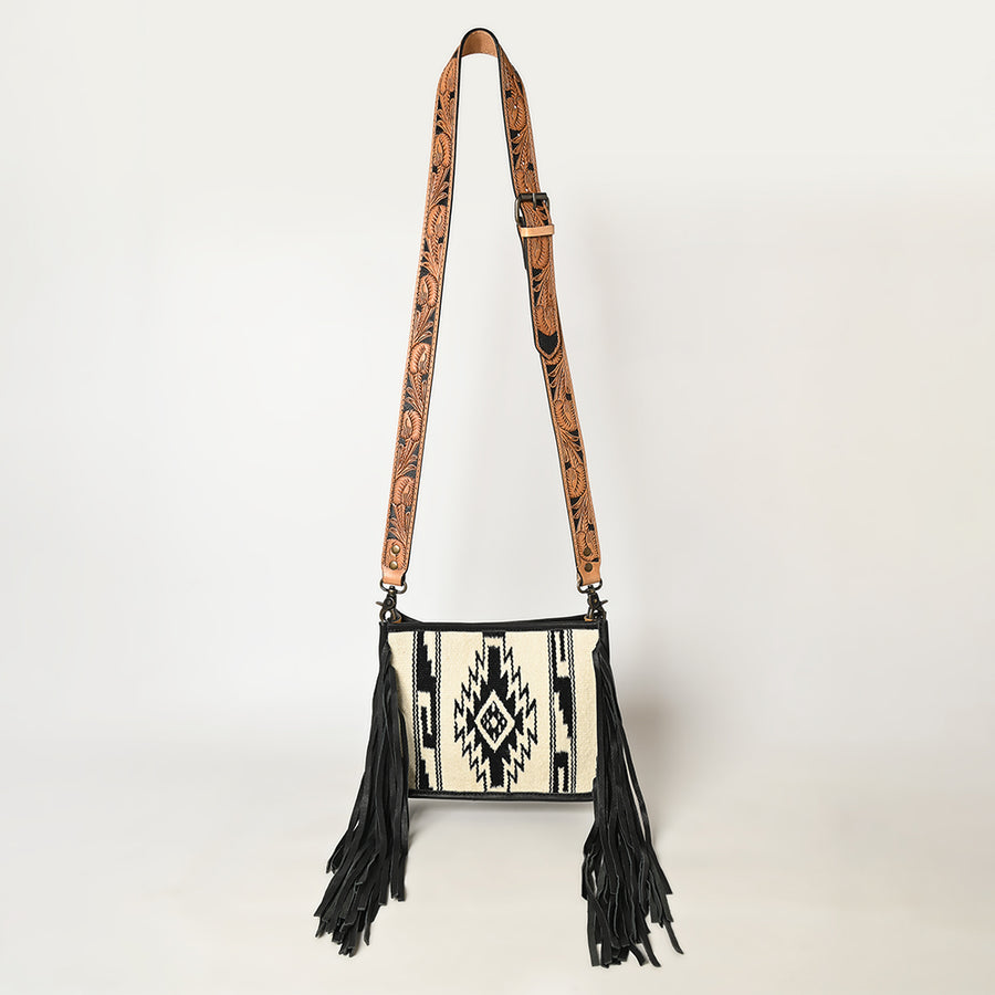 American Darling Messenger Bag Handcrafted from Hand Tooled Floral Carved Genuine Leather with Fringes and YKK Zipper