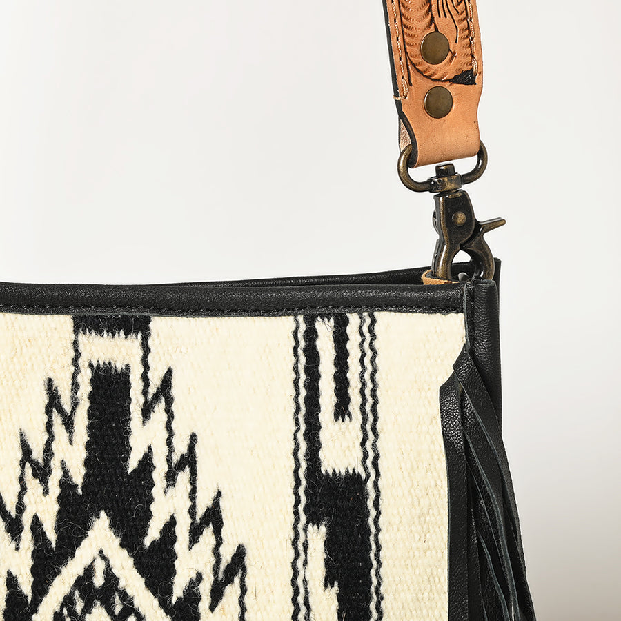 American Darling Messenger Bag Handcrafted from Hand Tooled Floral Carved Genuine Leather with Fringes and YKK Zipper