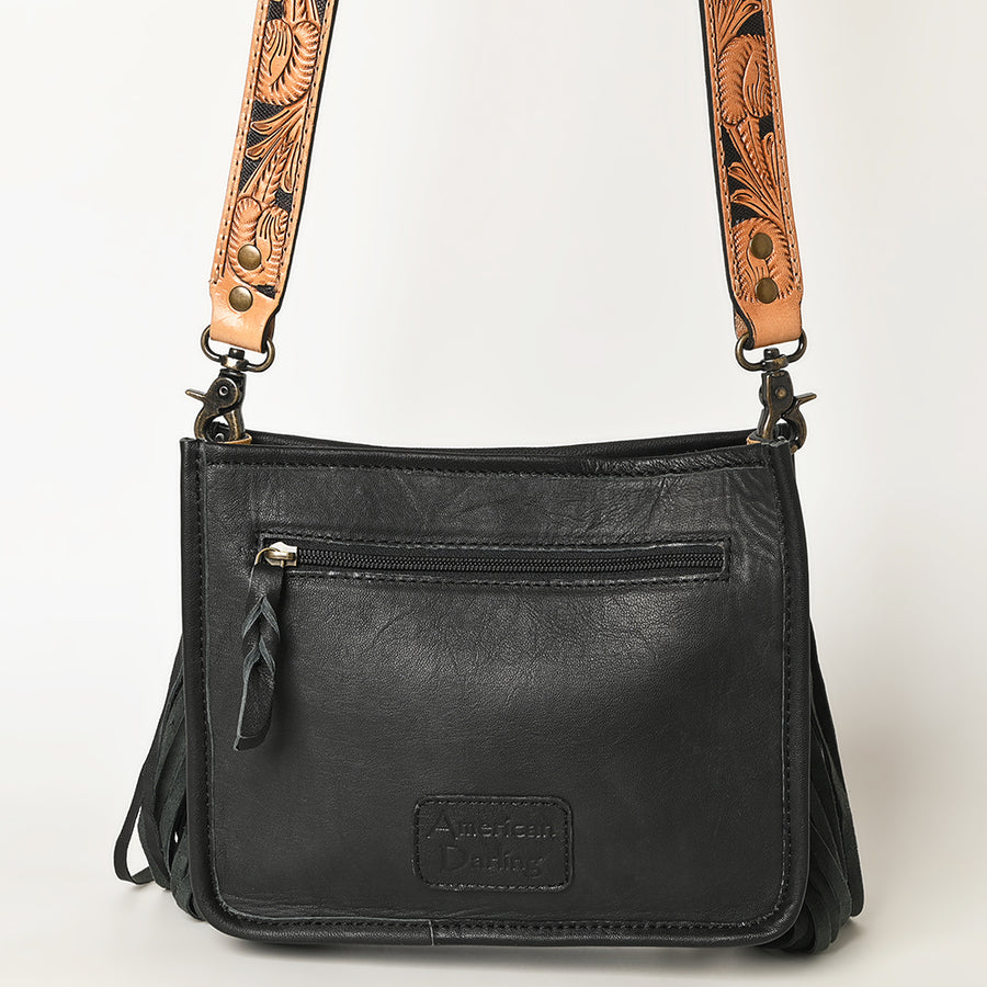 American Darling Messenger Bag Handcrafted from Hand Tooled Floral Carved Genuine Leather with Fringes and YKK Zipper