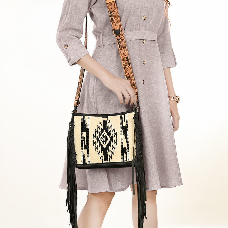 American Darling Messenger Bag Handcrafted from Hand Tooled Floral Carved Genuine Leather with Fringes and YKK Zipper