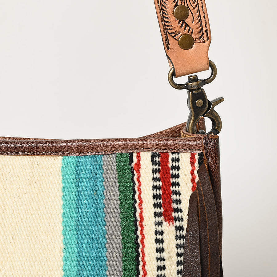 American Darling Messenger Bag Handcrafted from Hand Tooled Floral Carved Genuine Leather with Fringes and YKK Zipper