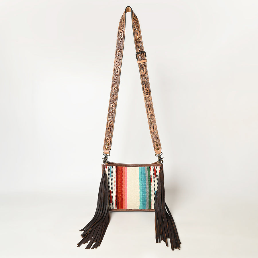 American Darling Messenger Bag Handcrafted from Hand Tooled Floral Carved Genuine Leather with Fringes and YKK Zipper
