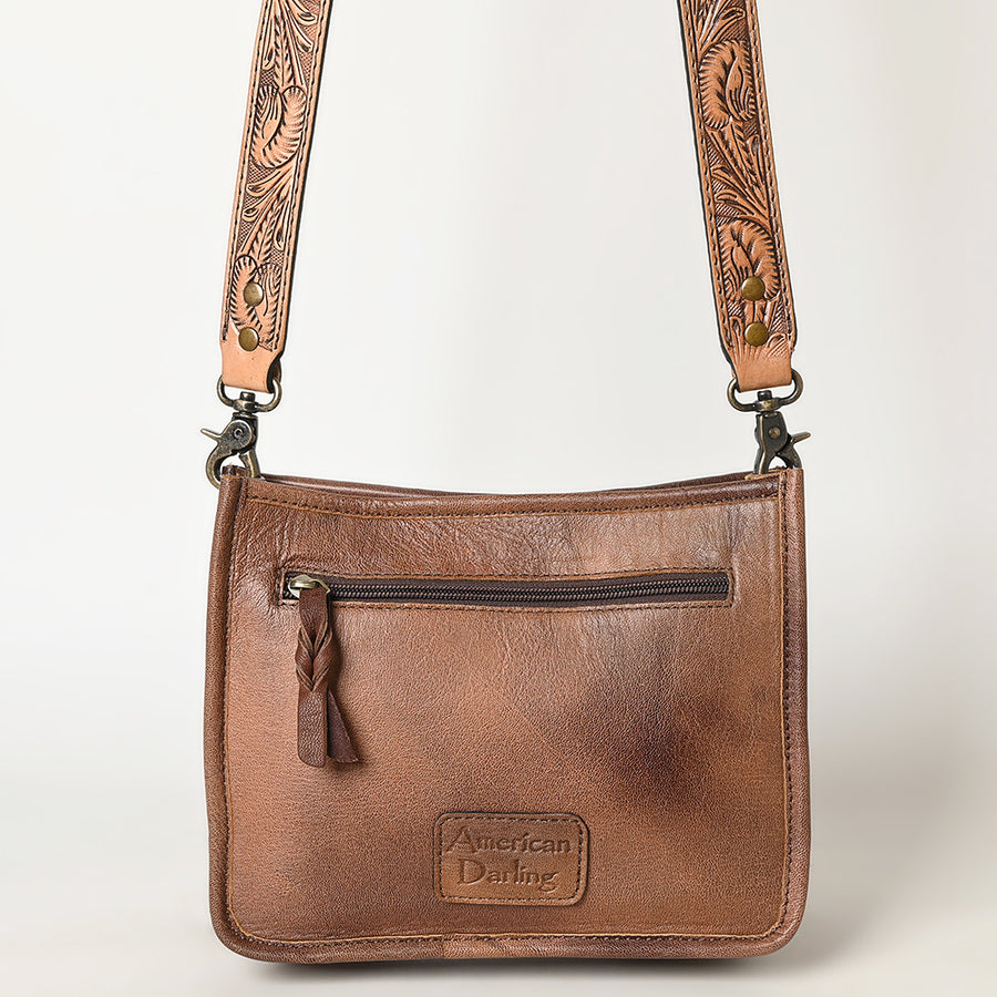American Darling Messenger Bag Handcrafted from Hand Tooled Floral Carved Genuine Leather with Fringes and YKK Zipper