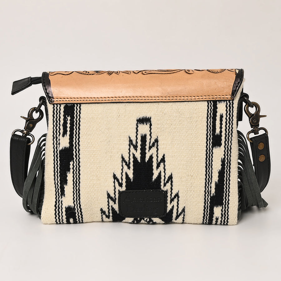 American Darling Cross body Bag Hand Tooled Floral Carved Saddle Blanket Genuine Leather Western Purse with Fringes and YKK Zipper