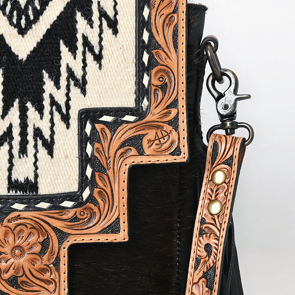 American Darling Cross Body Hand Tooled Saddle Blanket Hair On Genuine Leather Western Women Bag Handbag Purse Crossbody Cute