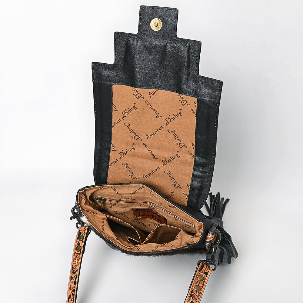American Darling Cross Body Hand Tooled Saddle Blanket Hair On Genuine Leather Western Women Bag Handbag Purse Crossbody Cute