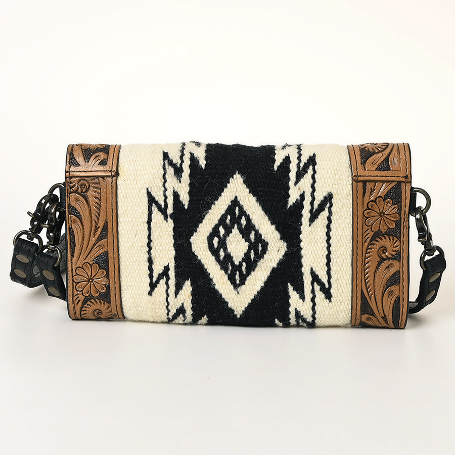 American Darling Envelope Western Hand Tooled Genuine Leather and Saddle Blanket Purse with Wristlet and YKK Zipper