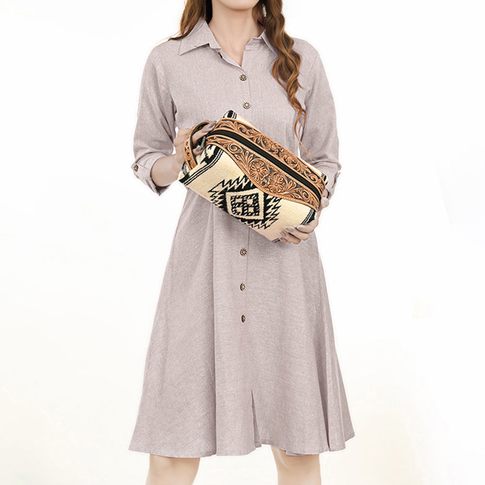 American Darling Toiletry Hand Tooled Saddle Blanket Fabric Genuine Leather Western Women Bag Handbag Purse | for Cute