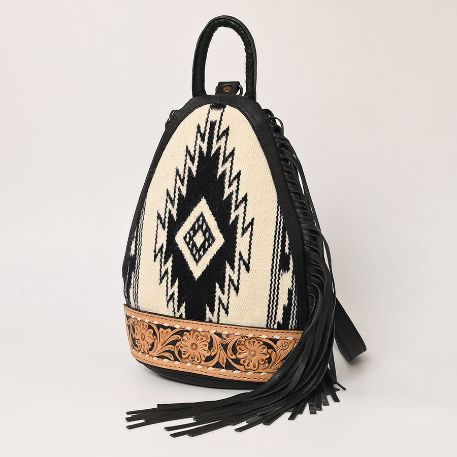 American Darling Handcrafted Western Leather Sling Bag with Floral Carved Design and Saddle Blanket Detail - Uhorse
