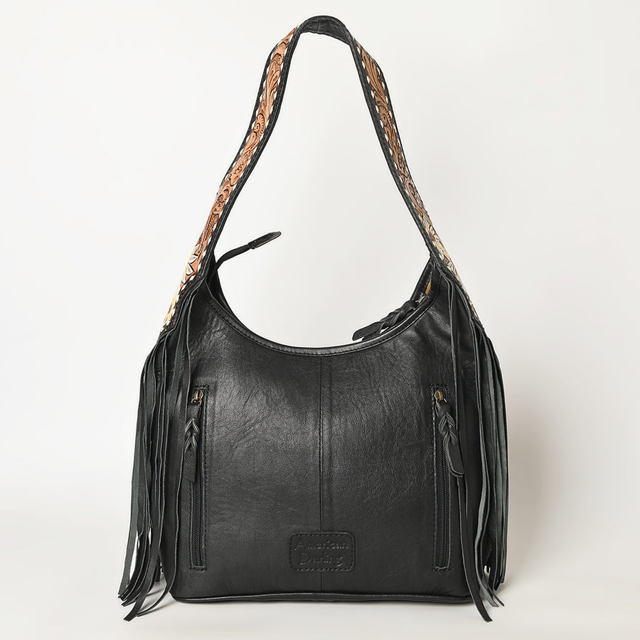 American Darling Western Leather Hobo Bag – Genuine Leather, Fringe, Handwoven Saddle Blanket, Everyday Carry Tote
