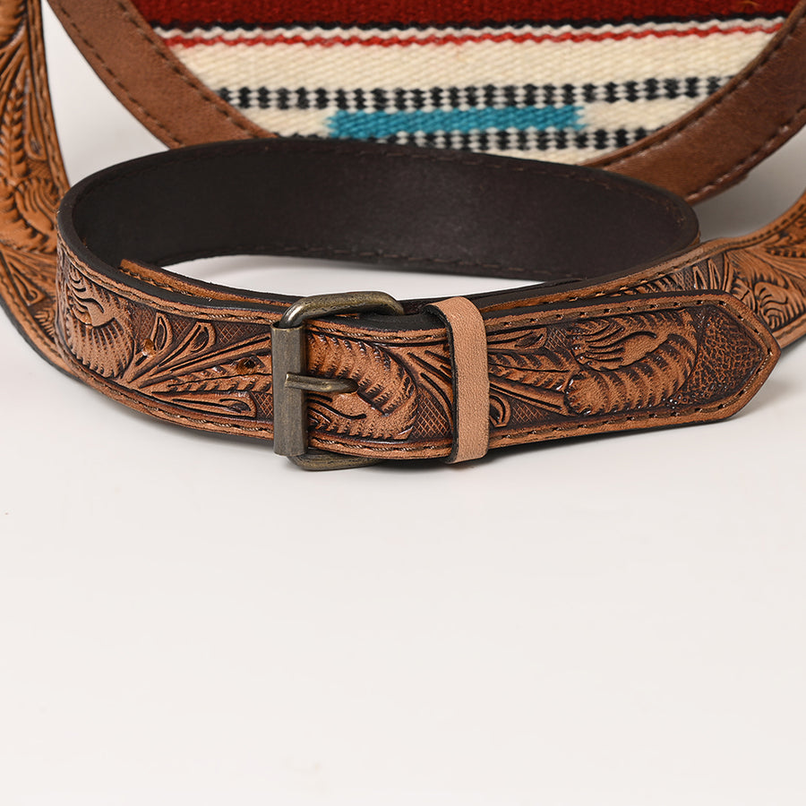 American Darling Western Leather Canteen Bag with Hand Woven Saddle Blanket, Genuine Leather Build & Tooled Shoulder Strap