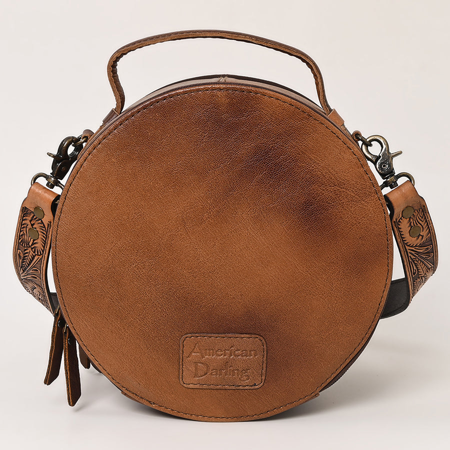 American Darling Western Leather Canteen Bag with Hand Woven Saddle Blanket, Genuine Leather Build & Tooled Shoulder Strap