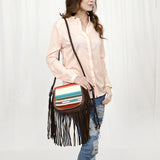 American Darling ADBG1392A Messenger Saddle Blanket Genuine Leather Women Bag Western Handbag Purse