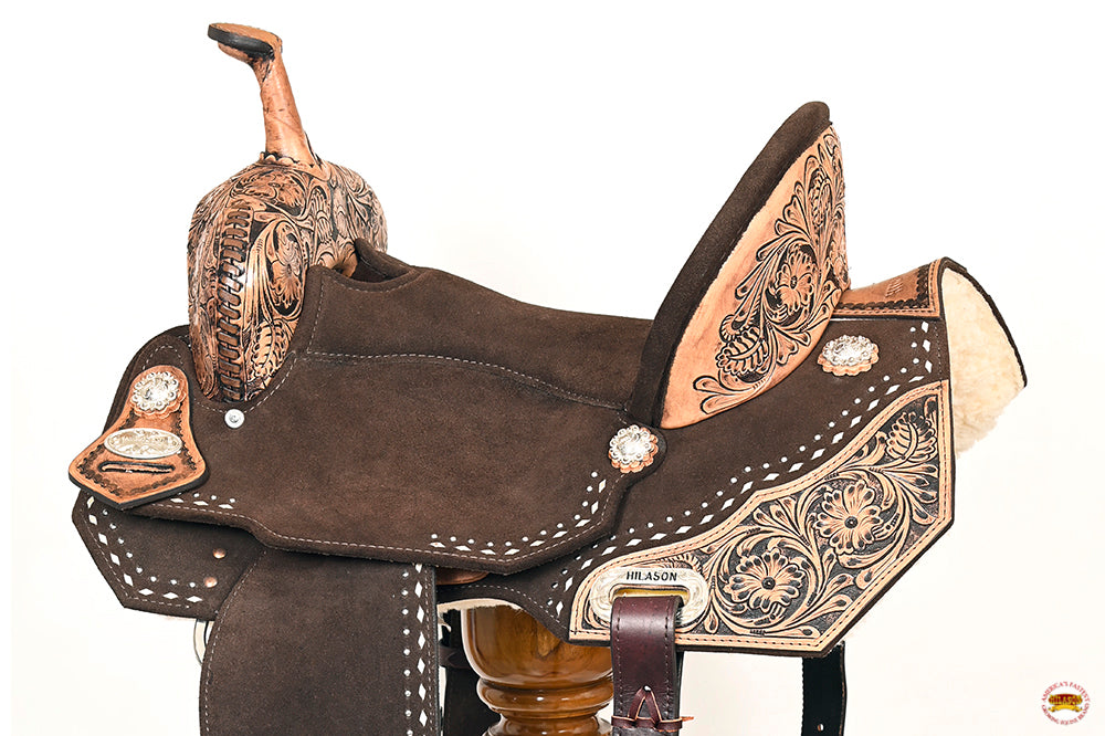 15 In Hilason Flex Tree Western Horse Floral Trail Barrel American Leather Saddle Brown
