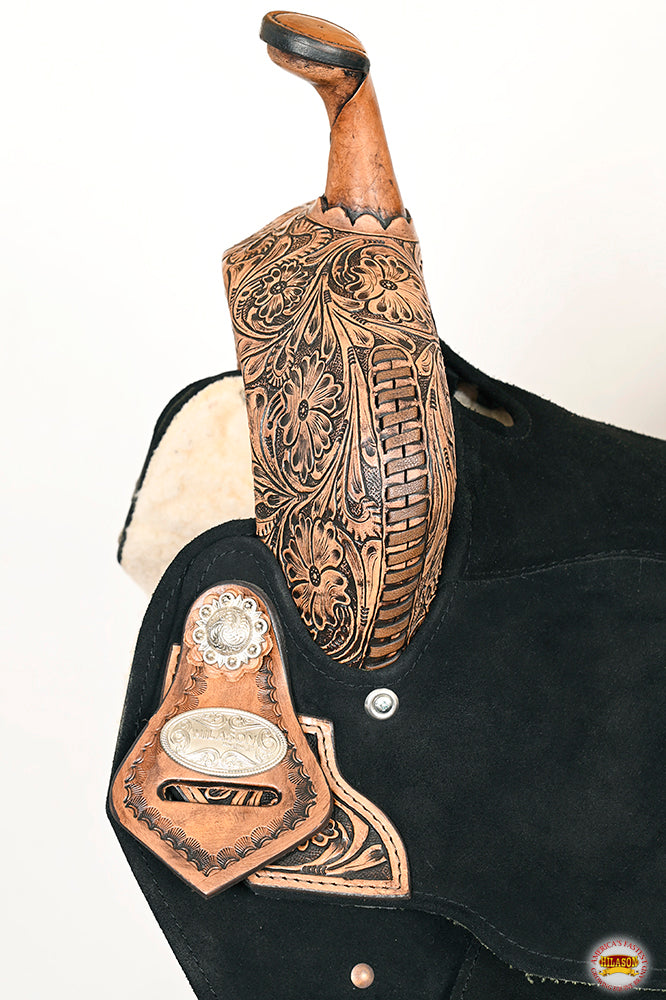 HILASON Flex Tree Western Horse Floral Trail Barrel American Leather Saddle Black | for Horses