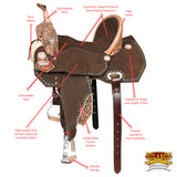 16 In Hilason Flex Tree Western Horse Buckstitch Floral Trail Barrel American Leather Saddle Brown