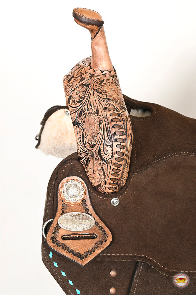 16 In Hilason Flex Tree Western Horse Buckstitch Floral Trail Barrel American Leather Saddle Brown