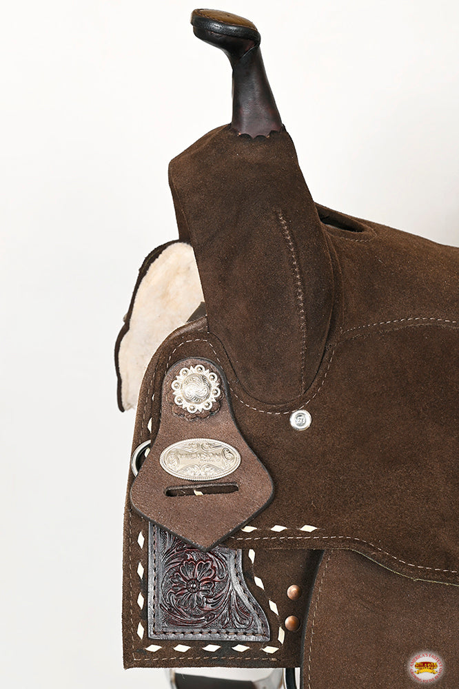 16 In Hilason Flex Tree Western Horse Buckstitch Floral Trail Barrel American Leather Saddle Brown