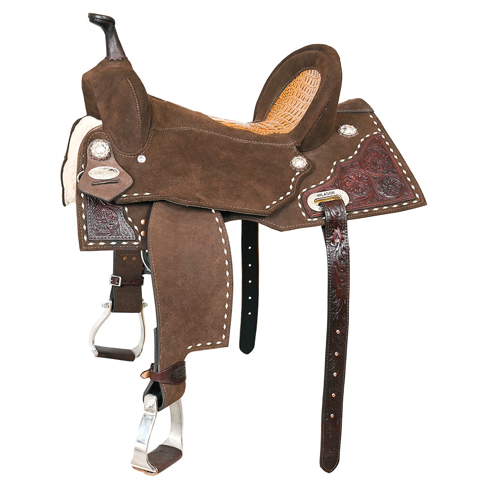 16 In Hilason Flex Tree Western Horse Buckstitch Floral Trail Barrel American Leather Saddle Brown
