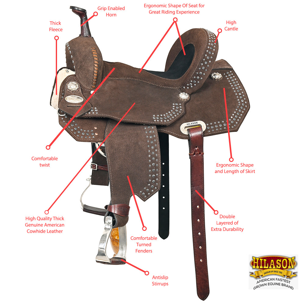 15 In Hilason Flex Tree Western Horse Trail Barrel American Leather Saddle Brown