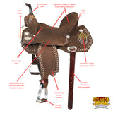 15 In Hilason Flex Tree Western Horse Leaf Buckstitch Trail Barrel American Leather Saddle Brown
