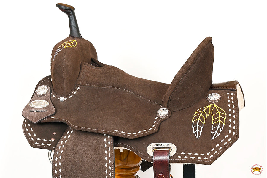 HILASON Flex Tree Western Horse Leaf Buckstitch Trail Barrel American Leather Saddle Brown | for Horses