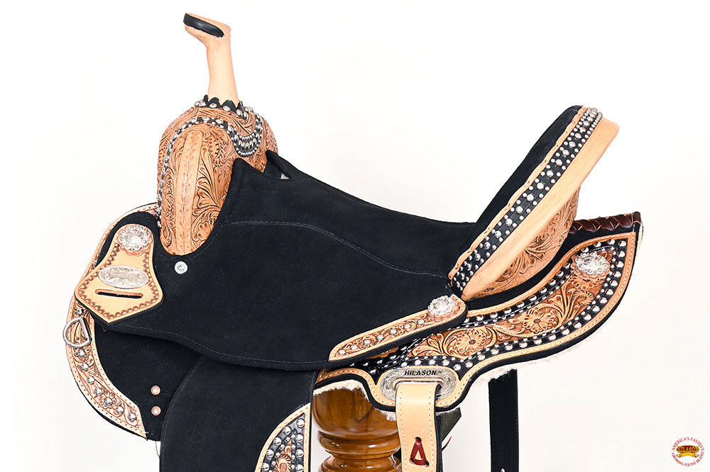 Hilason Flex Tree Western Horse Floral Trail Barrel American Leather Saddle Black