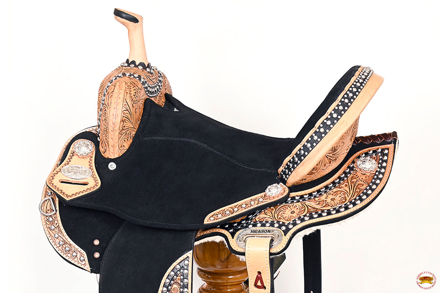 HILASON Flex Tree Western Horse Floral Trail Barrel American Leather Saddle Black | for Horses