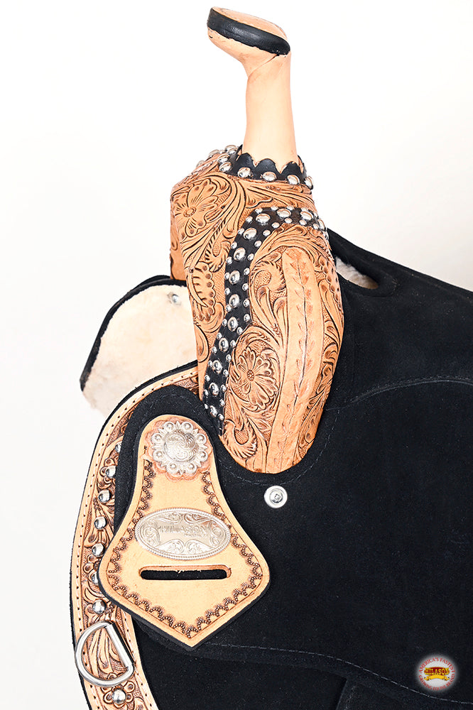 HILASON Flex Tree Western Horse Floral Trail Barrel American Leather Saddle Black | for Horses