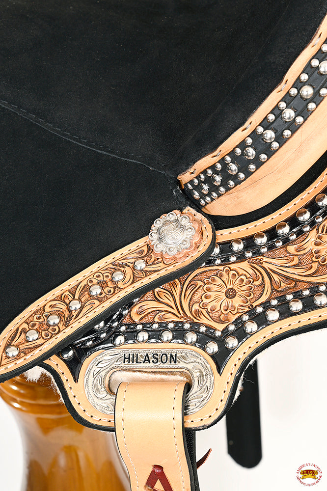 HILASON Flex Tree Western Horse Floral Trail Barrel American Leather Saddle Black | for Horses
