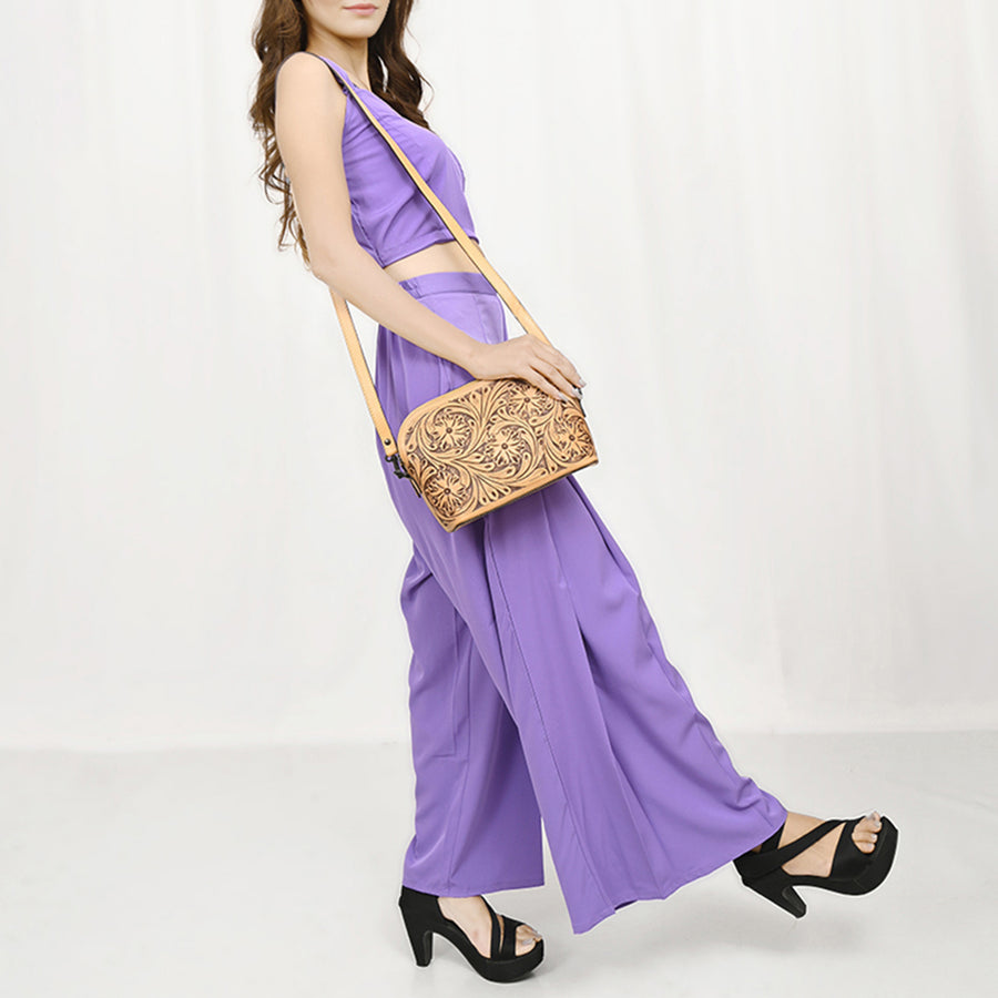 American Darling Cross Body Hand Tooled Genuine Leather Western Women Bag | Antique Tan Handbag Purse Crossbody for Cute