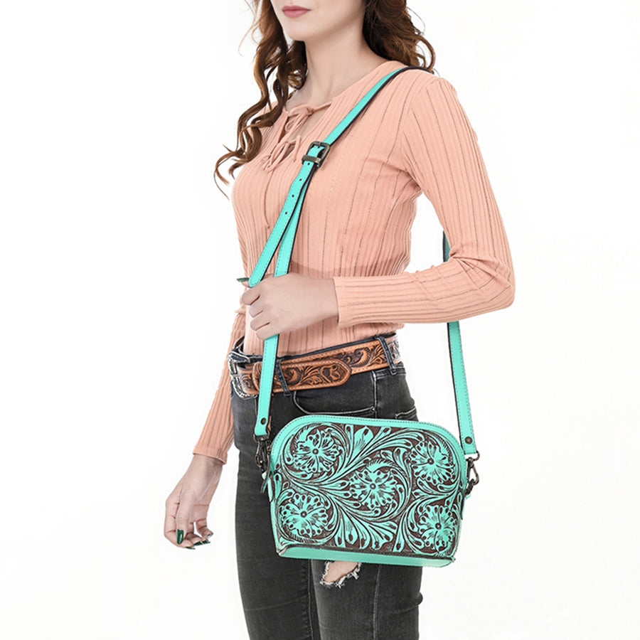 American Darling Cross Body Hand Tooled Genuine Leather Western Women Bag | Antique Tan Handbag Purse Crossbody for Cute