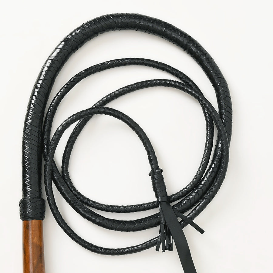 HILASON 6ft to 12ft Bull Whip 8 Plaits Genuine Leather Black - Equestrian Braided with Wooden Handle