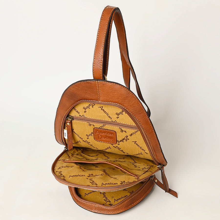 American Darling Western Leather Backpack - Eco-Friendly Full Grain Leather Hair-On Cowhide Hand Tooled Floral Carved Purse