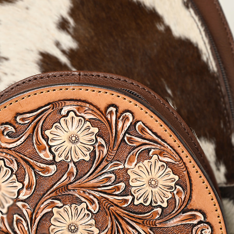 American Darling Western Leather Backpack - Eco-Friendly Full Grain Leather Hand Tooled Floral Carved Hair-On Cowhide Bag