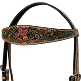 Hilason Horse Floral Hand Painted American Leather Breast Collar Headstall Tan