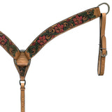Hilason Horse Floral Hand Painted American Leather Breast Collar Headstall Tan