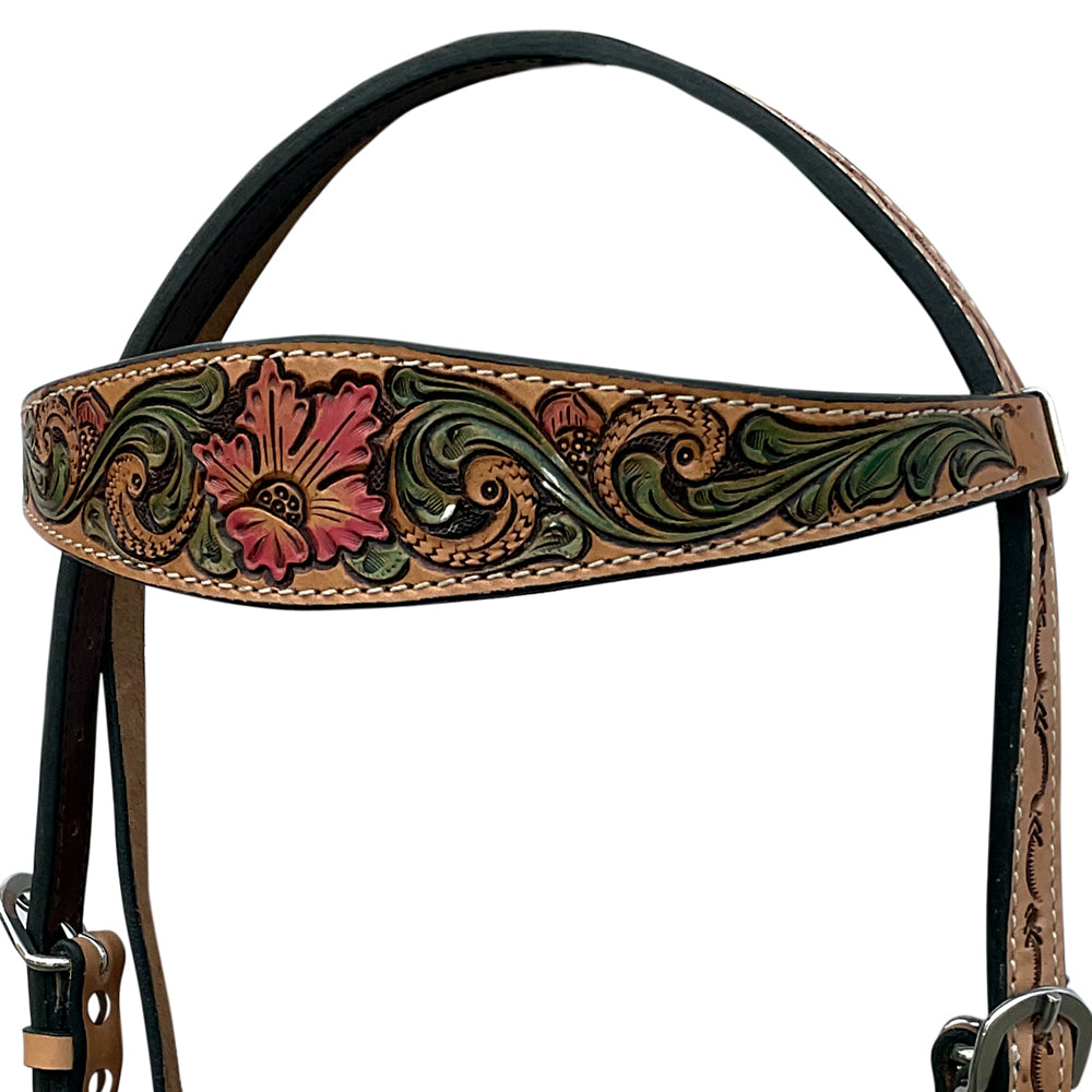 Hilason Horse Floral Hand Painted American Leather Breast Collar Headstall Tan